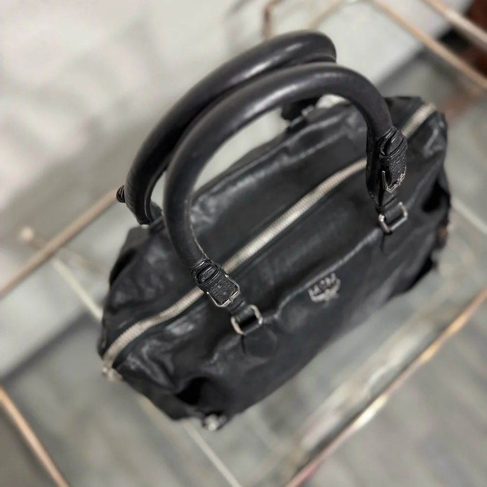 MCM Black Leather Satchel with Silver Accents - Picture 4 of 15